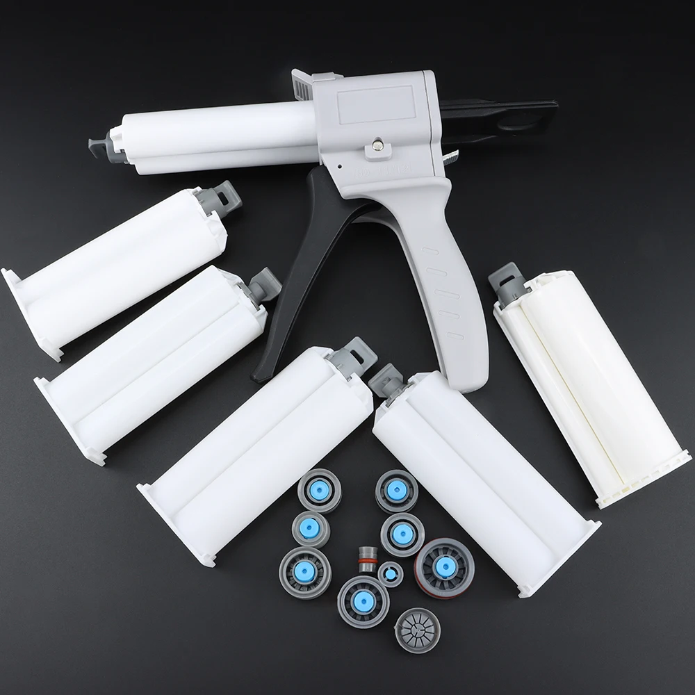 5pcs Epoxy Resin Gun Dual Cartridges Plastic Resin Mixer Dual Cartridges Suitable for 1:1 2:1 10:1 50mlAB Glue Gun