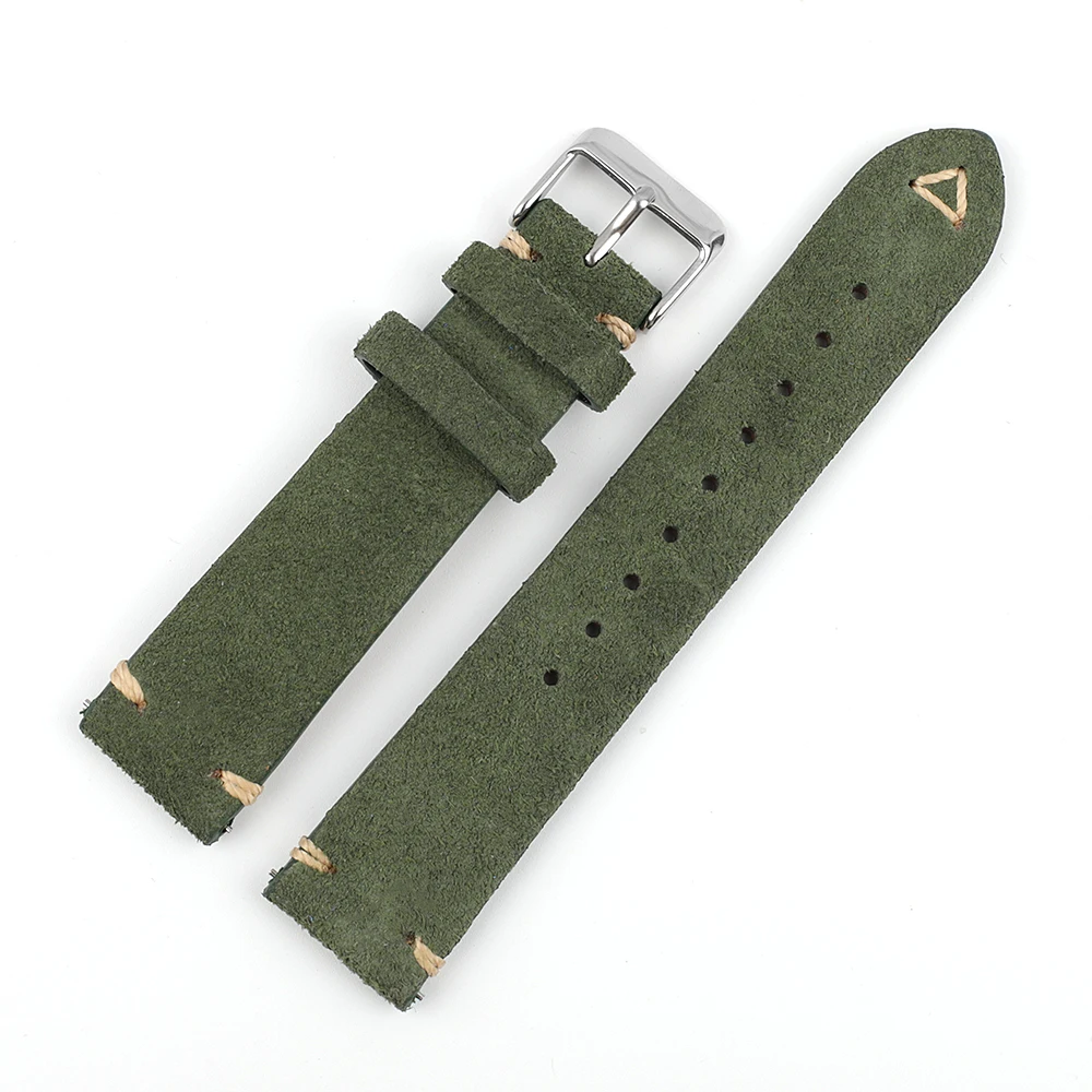 Suede Leather Watch Strap 18mm 19mm 20mm 21mm 22mm 24mm Grey Vintage Band Replacement Wristband Handmade Stitching Watchband