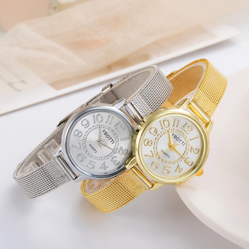 Free Shipping New Fashion Woman Watch Ladies Gold Bracelet Watch Women Mesh Stainless Steel Quartz Watches Gift Relogio Feminino