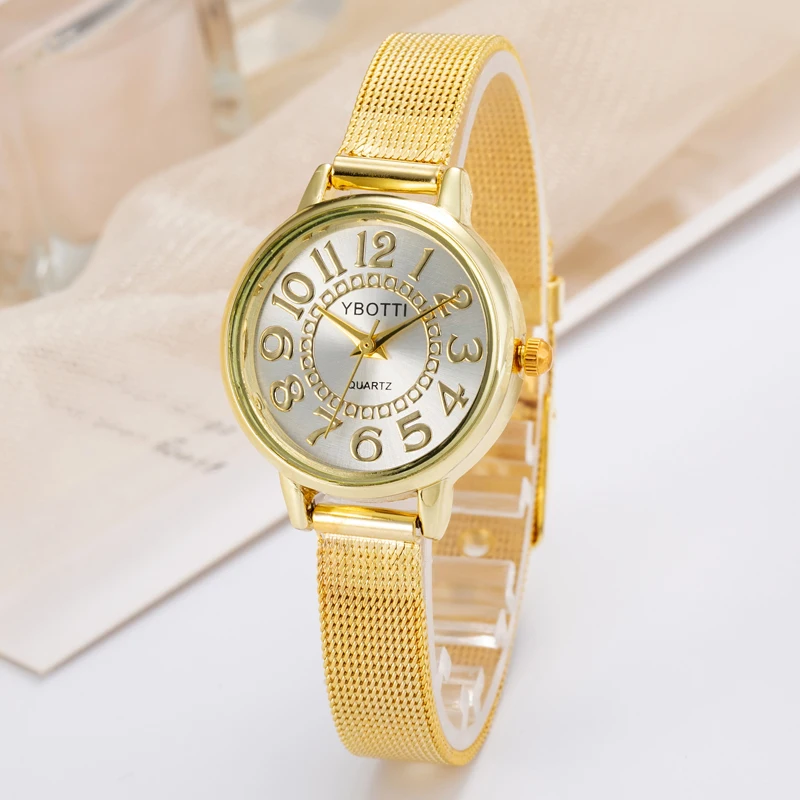 Free Shipping New Fashion Woman Watch Ladies Gold Bracelet Watch Women Mesh Stainless Steel Quartz Watches Gift Relogio Feminino