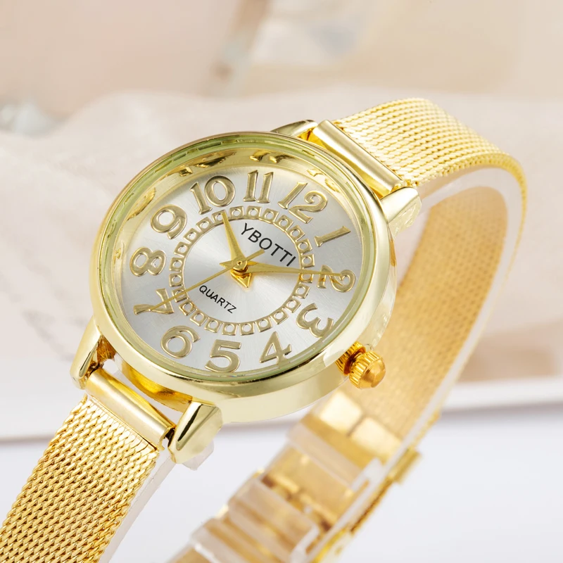 Free Shipping New Fashion Woman Watch Ladies Gold Bracelet Watch Women Mesh Stainless Steel Quartz Watches Gift Relogio Feminino