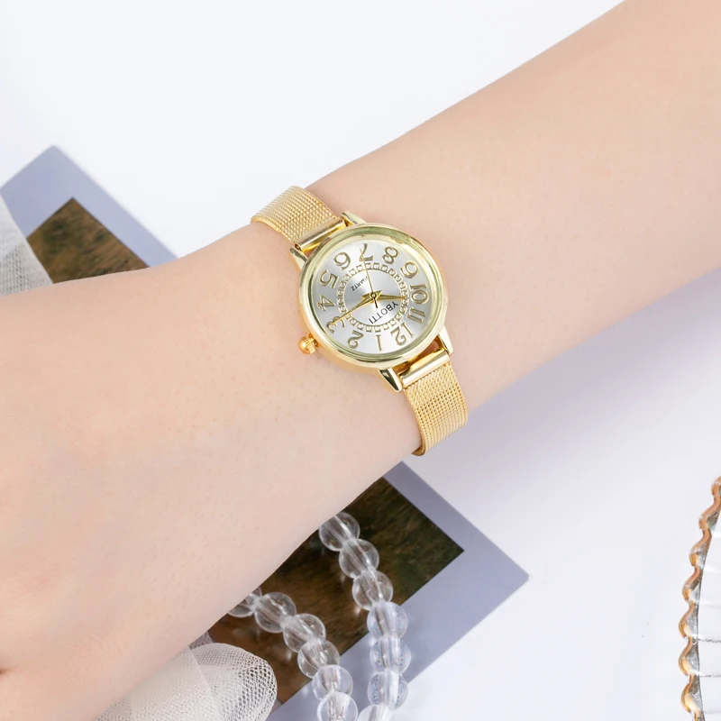 Free Shipping New Fashion Woman Watch Ladies Gold Bracelet Watch Women Mesh Stainless Steel Quartz Watches Gift Relogio Feminino