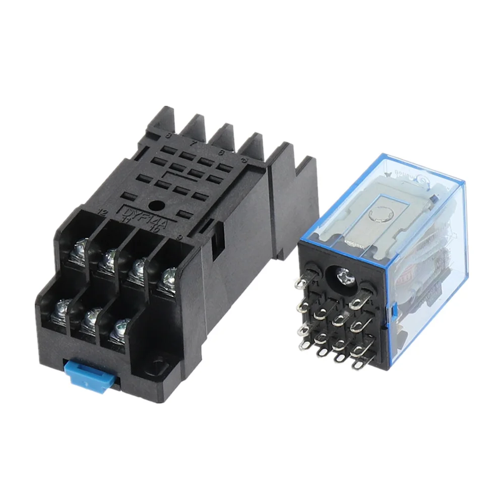 1set MY4NJ 14PIN 4DPDT Electronic Micro Mini Electromagnetic Relay 5A Coil With PYF14A Socket Base DC12V DC24V AC110V 220V 380V