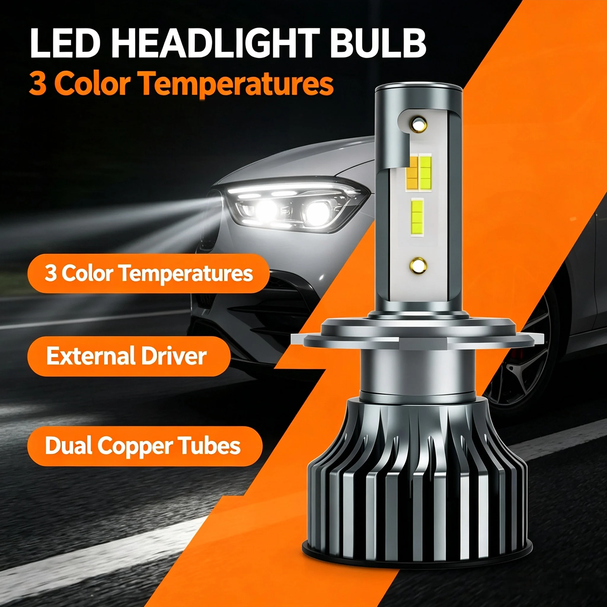 Heyword H4 LED H7 3 Color Changing Car Headlights Fog Lights 3000K 4500K 6500K Flash 80W Auto Lights 2 PCS H1 H3 H11 9005 H13