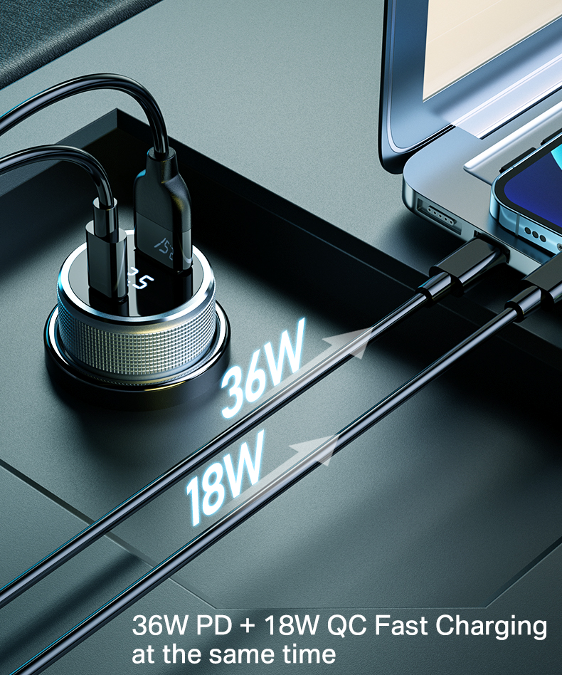 54W USB Car Charger Quick Charge 3.0 Fast Charging Type C QC PD3.0 Mobile Phone Charger Adapter For iPhone Xiaomi Samsung Huawei