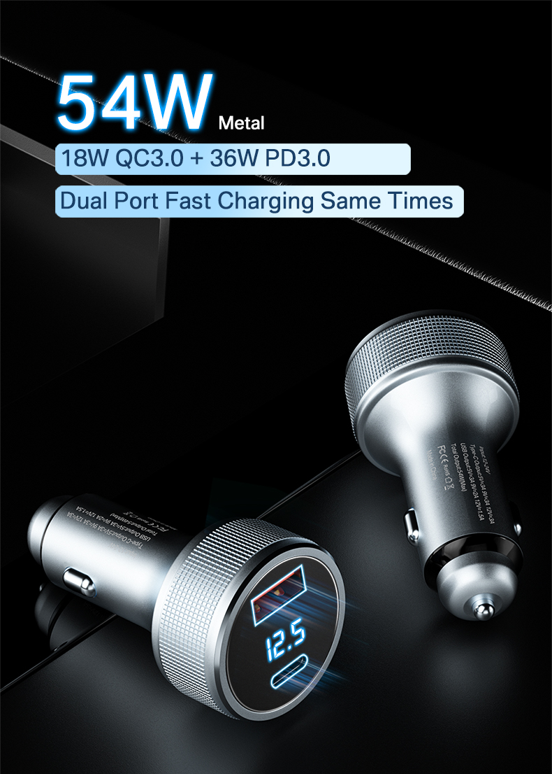 54W USB Car Charger Quick Charge 3.0 Fast Charging Type C QC PD3.0 Mobile Phone Charger Adapter For iPhone Xiaomi Samsung Huawei