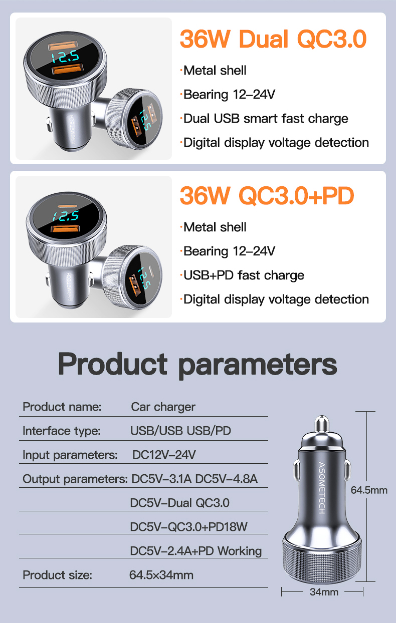 54W USB Car Charger Quick Charge 3.0 Fast Charging Type C QC PD3.0 Mobile Phone Charger Adapter For iPhone Xiaomi Samsung Huawei