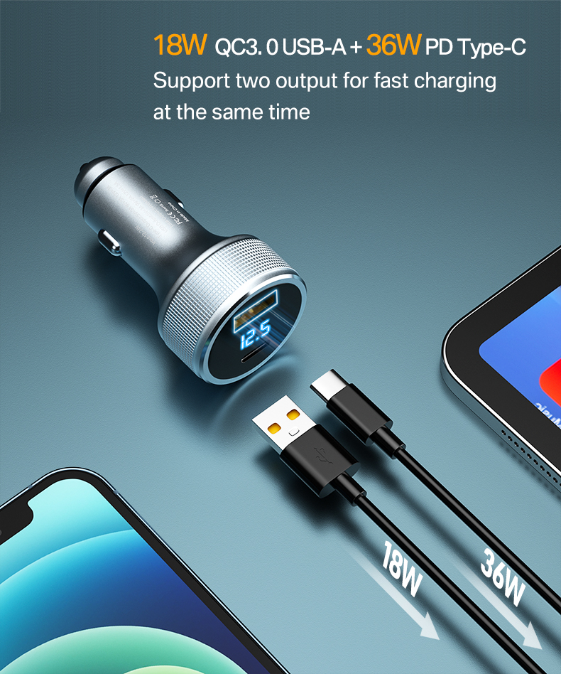 54W USB Car Charger Quick Charge 3.0 Fast Charging Type C QC PD3.0 Mobile Phone Charger Adapter For iPhone Xiaomi Samsung Huawei