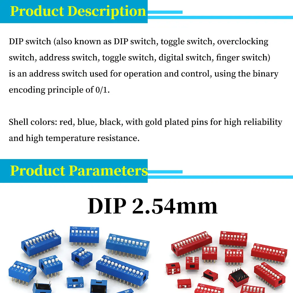 5-50PCS Slide Type Switch Module 1 2 3 4 5 8 10PIN /1.27/2.54mm Position Way DIP/SMD Pitch Toggle Switch Blue Snap Switch Dial