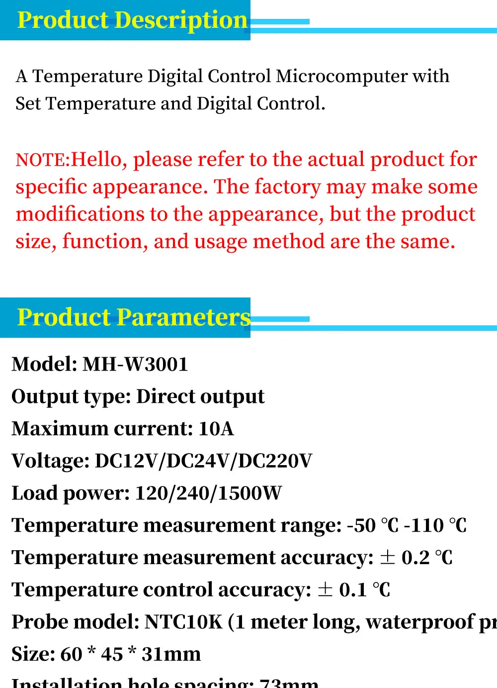 W3001 110V 220V 12V 24V Digital Temperature Controller Thermostat Thermoregulator Aquarium Incubator Water Heater Temp Regulator