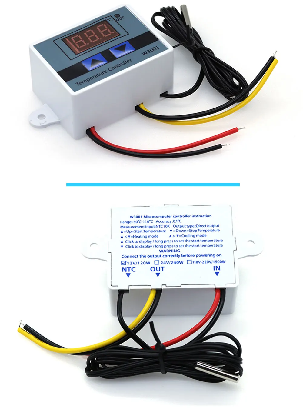 W3001 110V 220V 12V 24V Digital Temperature Controller Thermostat Thermoregulator Aquarium Incubator Water Heater Temp Regulator