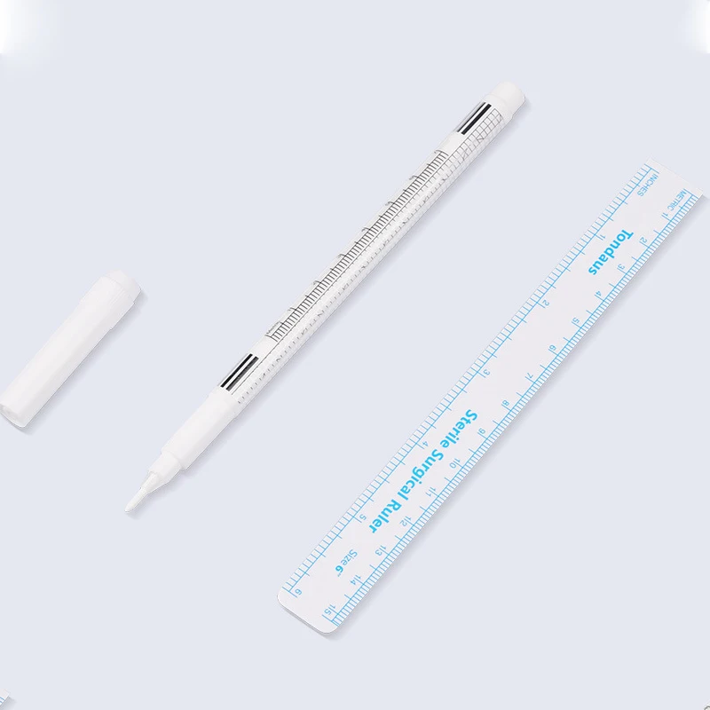 Eyebrow skin marker pen white surgical accessory with measuring ruler and microblading positioning