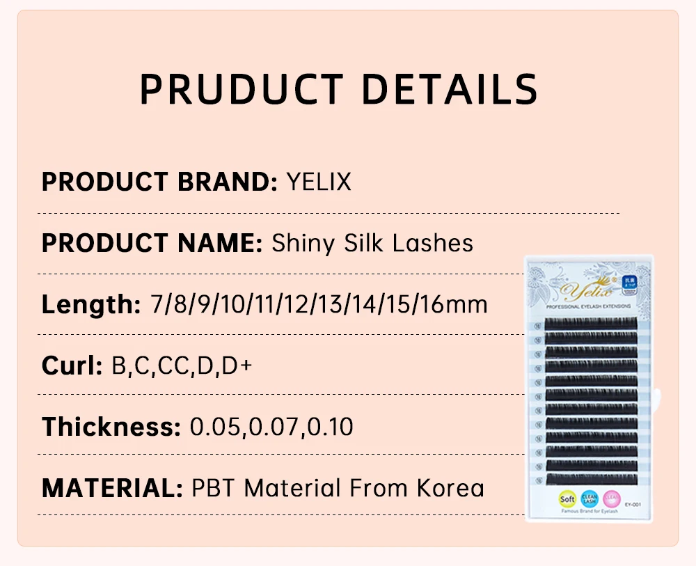 Yelix Professionals Eyelash Extension Silk Lash Extension Individual Lashes Soft Russian Volume Eyelashes Natural Faux Cils
