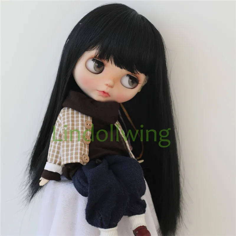 9-10 inch Blyth Wig Long Straight Black Hair