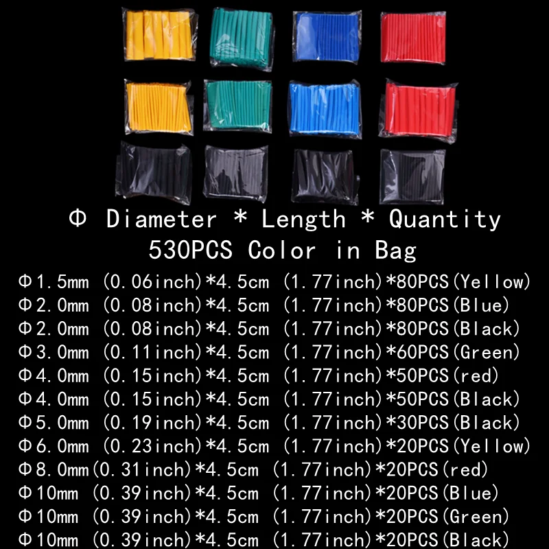 2:1,Heat Shrink Tubing,127-850 PCS,Insulated Polyolefin Sheathed,Electronic DIY Kit,Electrical Connection Tubing,Cable Sleeves
