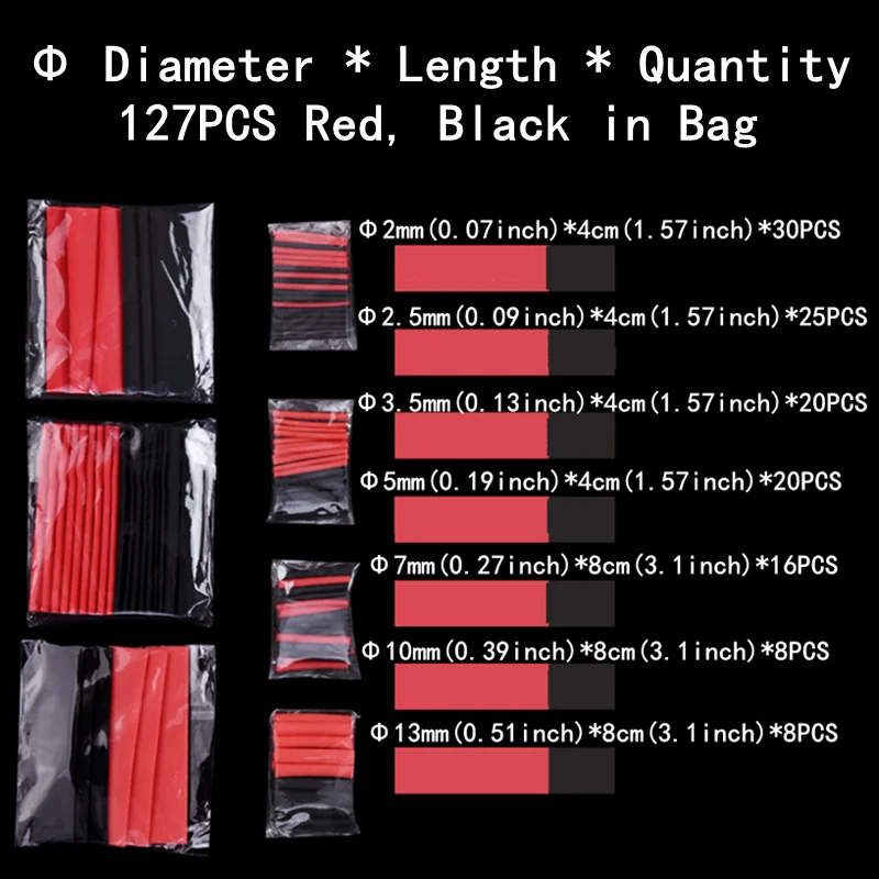 2:1,Heat Shrink Tubing,127-850 PCS,Insulated Polyolefin Sheathed,Electronic DIY Kit,Electrical Connection Tubing,Cable Sleeves