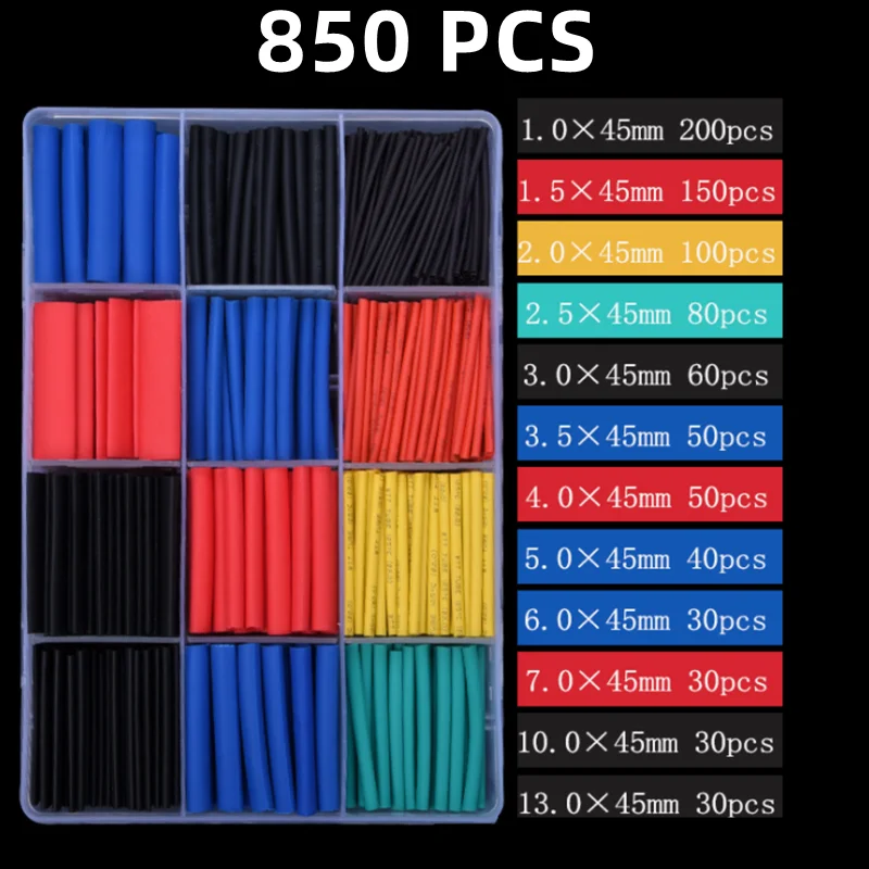 2:1,Heat Shrink Tubing,127-850 PCS,Insulated Polyolefin Sheathed,Electronic DIY Kit,Electrical Connection Tubing,Cable Sleeves