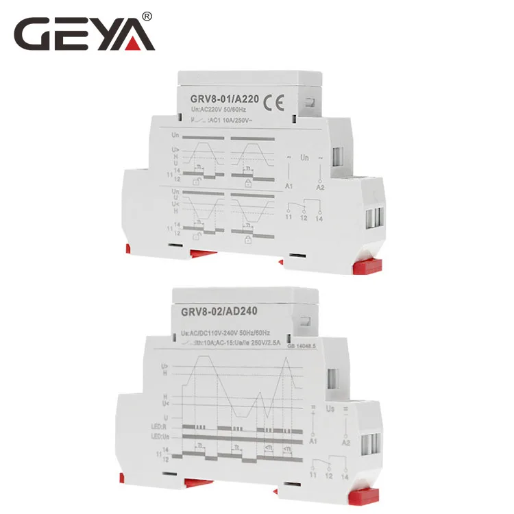 GEYA Over Voltage and Under Voltage Protection Relay DC12V 24V 48V 220V 10A Voltage Protector Relay GRV8-02
