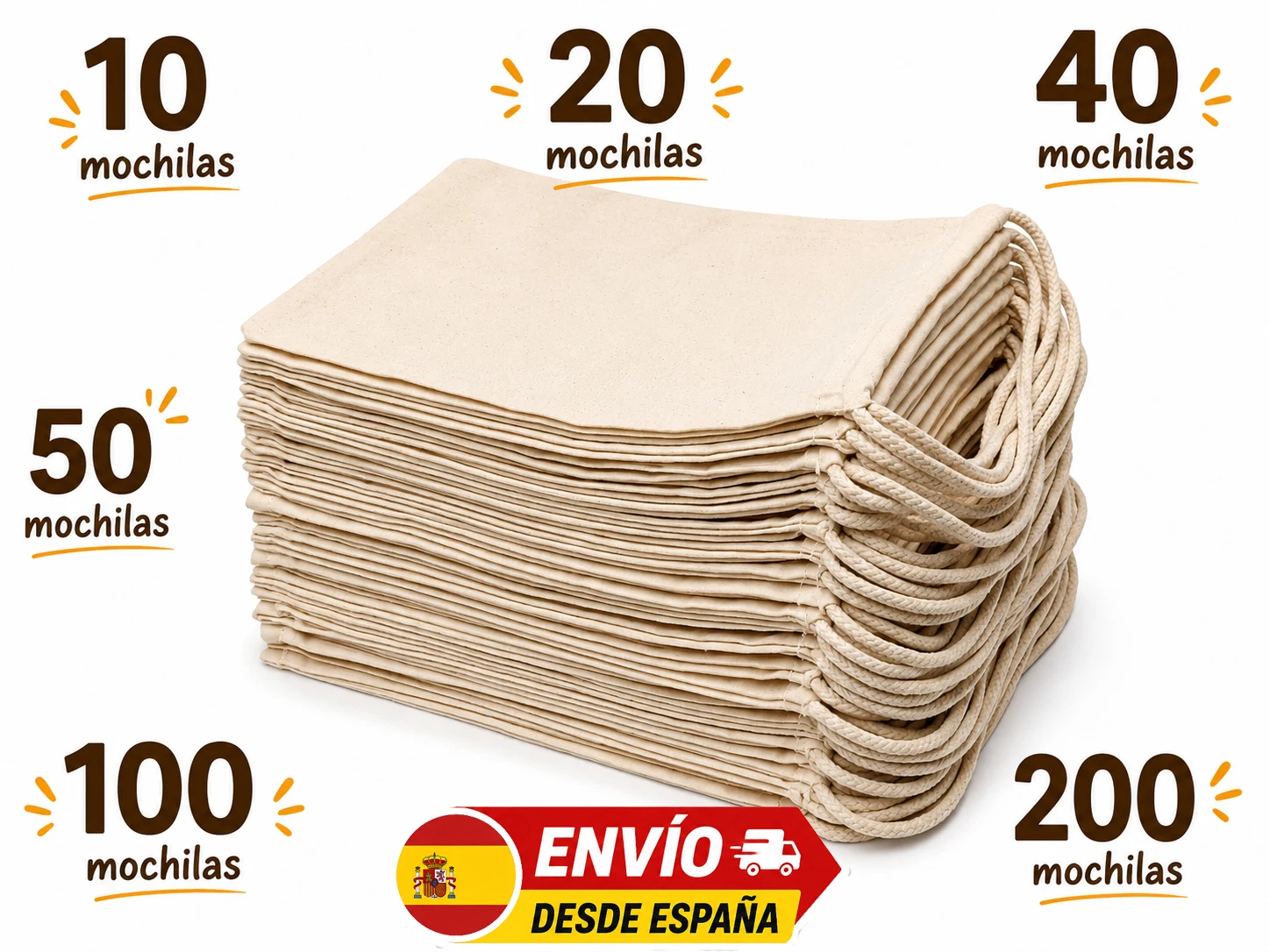 Pack 10 20 40 50 100 Mochilas Tipo Saco De Algodón Natural ECO 45x39cm - Mochilas De Tela Reutilizables Para Pintar, Manualidades Y Excursiones - Mochilas Ecológicas Con Cierre De Cordón