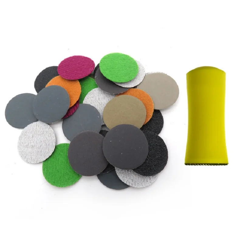 1 Pcs 1 Inch Hand Sanding Block / 5 Pcs 1 Inch Hand Sanding Block + 50 Pcs 1 Inch 25MM Sanding Disc Sandpaper Hook Loop Mixed