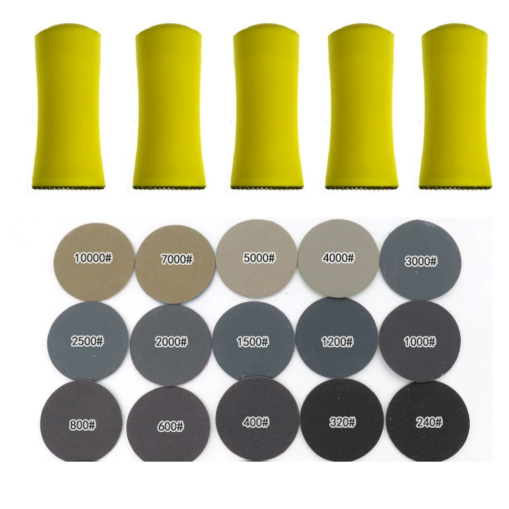1 Pcs 1 Inch Hand Sanding Block / 5 Pcs 1 Inch Hand Sanding Block + 50 Pcs 1 Inch 25MM Sanding Disc Sandpaper Hook Loop Mixed