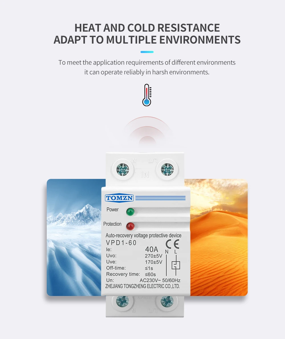 TOMZN 1 PCS 40A 230V DIN Rail Automatic Recovery Reconnect Over Voltage And Under Voltage Protective Device Protection Relay