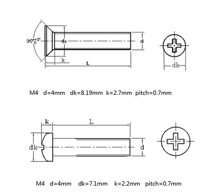 machine screws long phillips M4*30/40/50/60/70/80/90/100mm socket button screw round head 304 stainless steel cross recessed