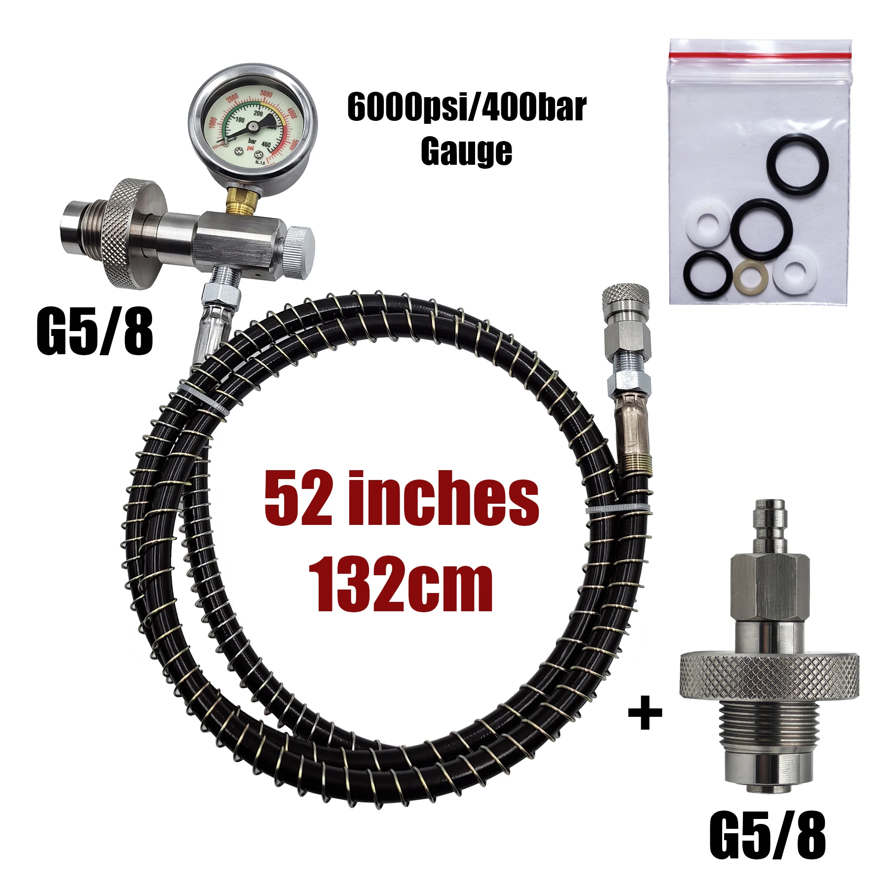 HPA DIN300 Cylinder Decanting / Equalising Fill Station with Pressure Hose and Pressure Gauge, 232bar or 300Bar, Gas Transfer