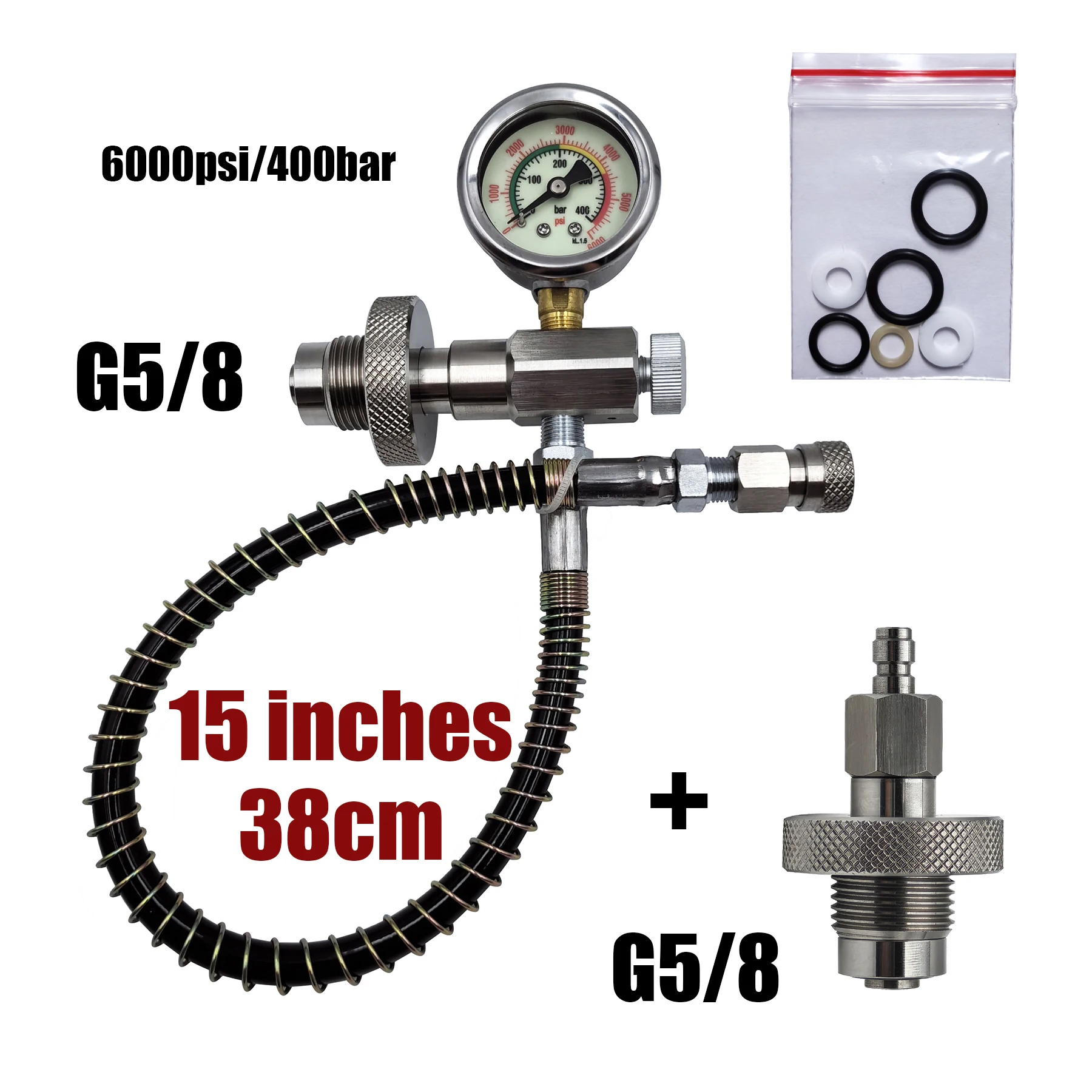 HPA DIN300 Cylinder Decanting / Equalising Fill Station with Pressure Hose and Pressure Gauge, 232bar or 300Bar, Gas Transfer