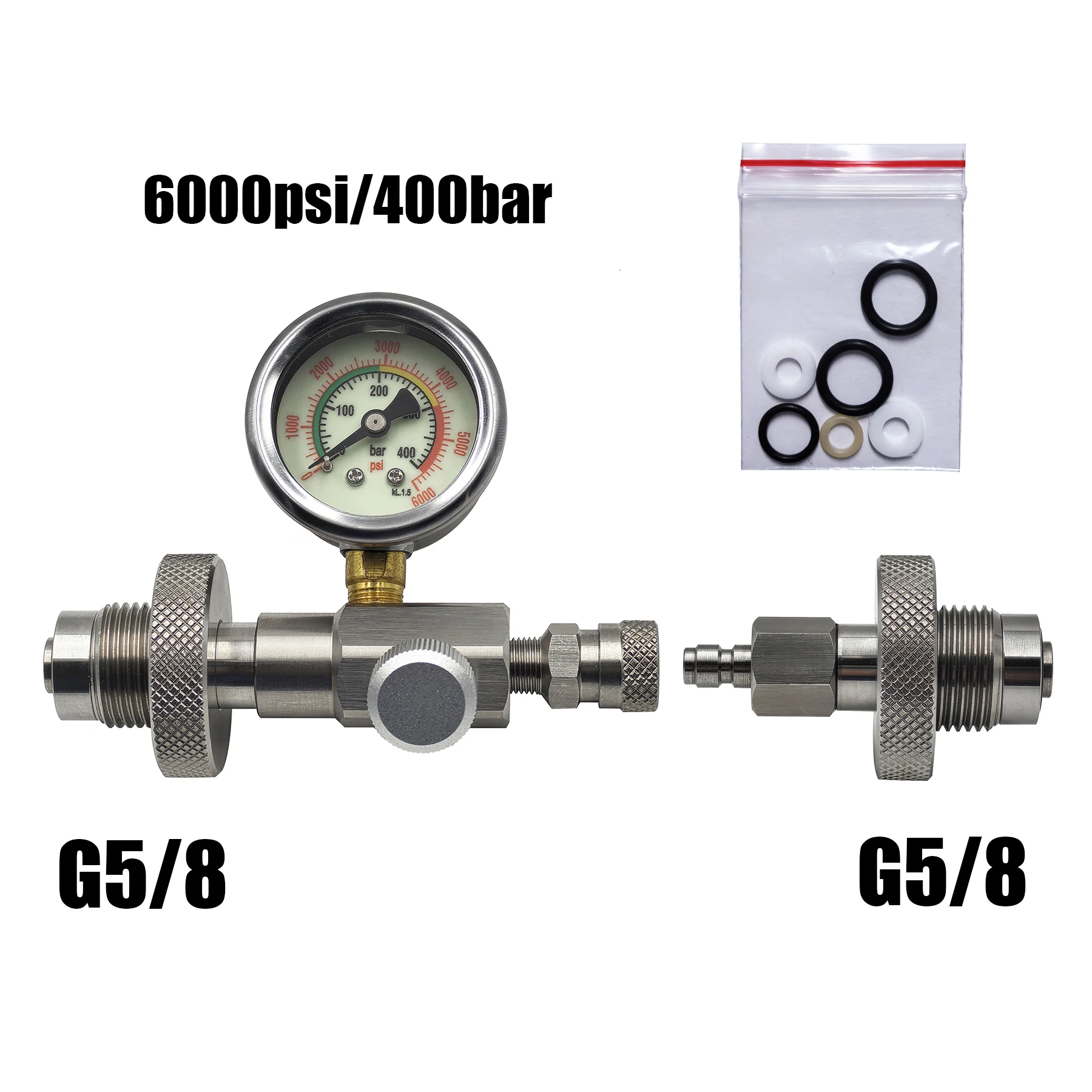 HPA DIN300 Cylinder Decanting / Equalising Fill Station with Pressure Hose and Pressure Gauge, 232bar or 300Bar, Gas Transfer
