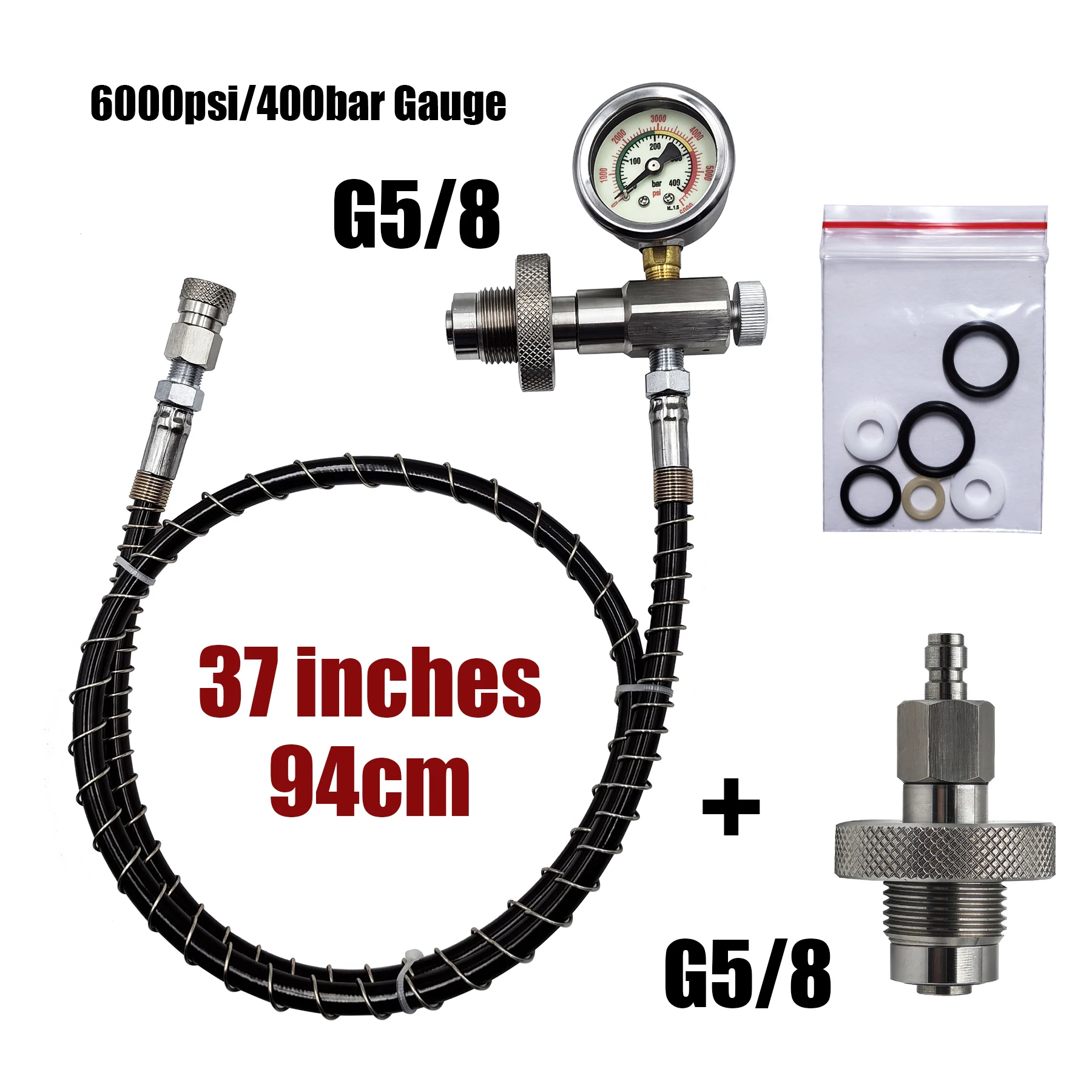 HPA DIN300 Cylinder Decanting / Equalising Fill Station with Pressure Hose and Pressure Gauge, 232bar or 300Bar, Gas Transfer