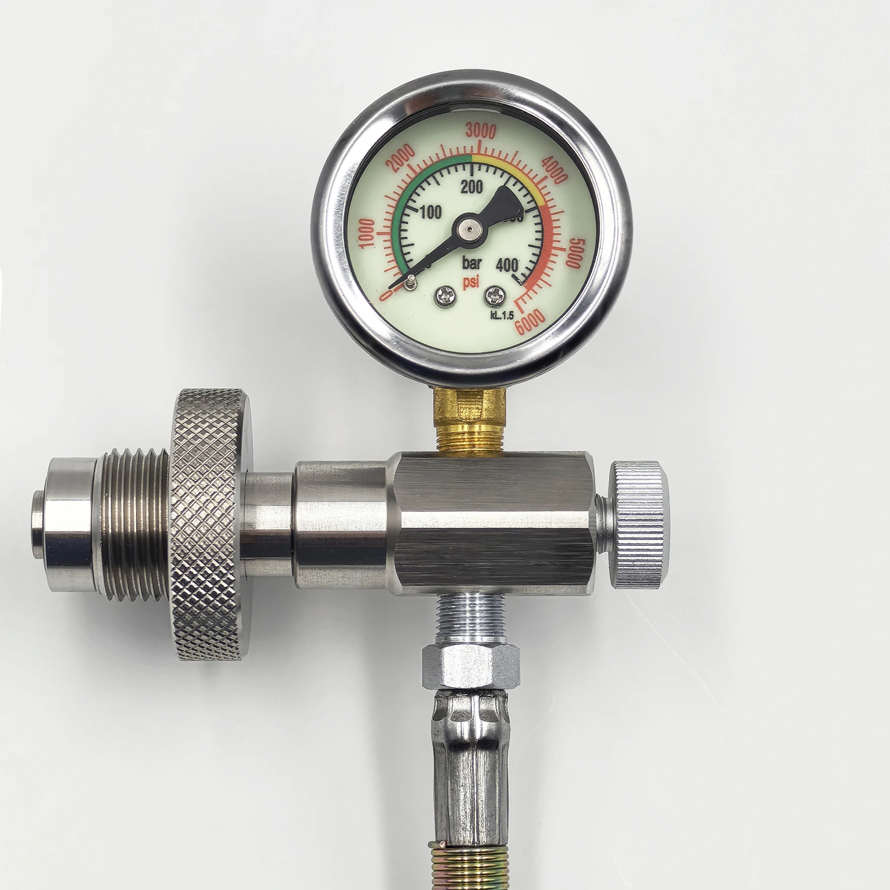 HPA DIN300 Cylinder Decanting / Equalising Fill Station with Pressure Hose and Pressure Gauge, 232bar or 300Bar, Gas Transfer