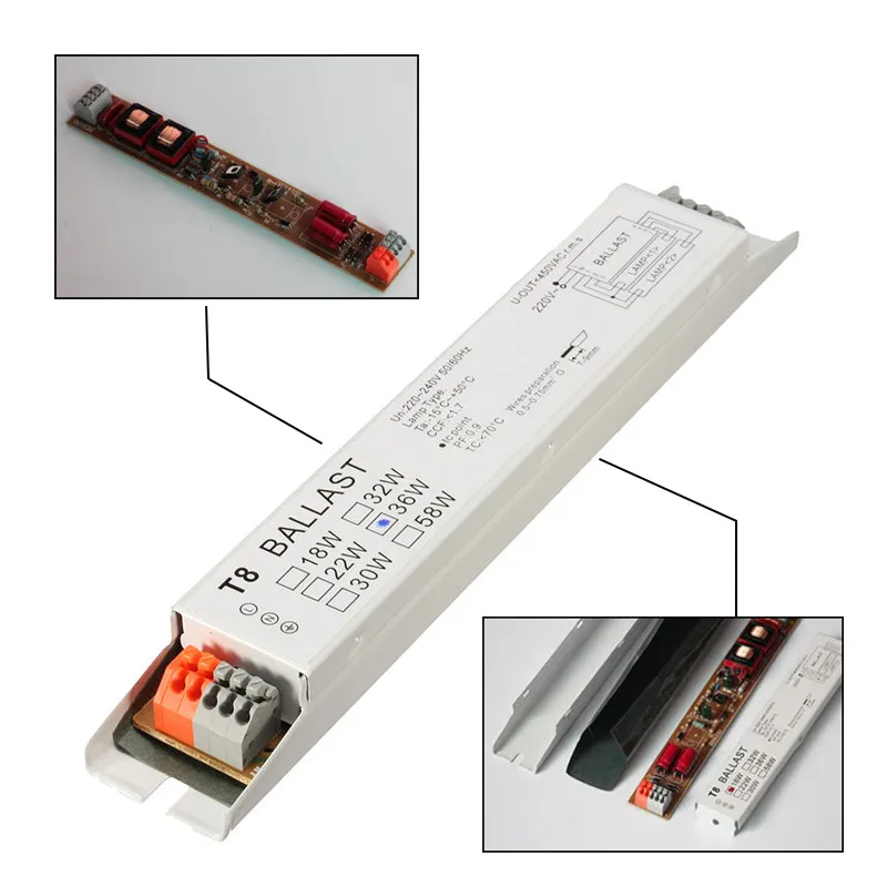 220-240V AC 2x18W 2x30W 2x36W 2x58W Wide Voltage T8 Electronic Ballast Fluorescent Lamp Ballasts