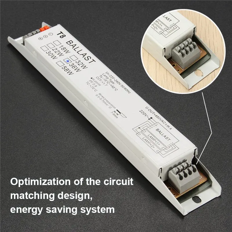 220-240V AC 2x18W 2x30W 2x36W 2x58W Wide Voltage T8 Electronic Ballast Fluorescent Lamp Ballasts