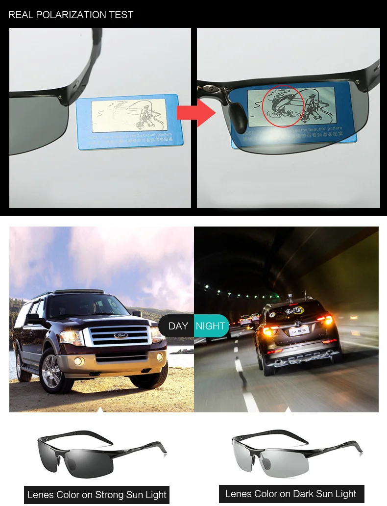 AOWEAR Mens Photochromic Sunglasses Men Polarized Day Night Driving Chameleon Glasses Aluminium Magnesium Sports Style Sunglass
