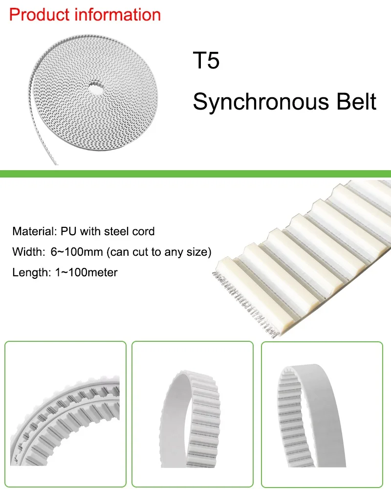 Polyurethane PU T5 Tooth Transmission Conveyor Timing Belt Open With Steel Cord Kevlar Cord Belt Replacement of Electric Curtain