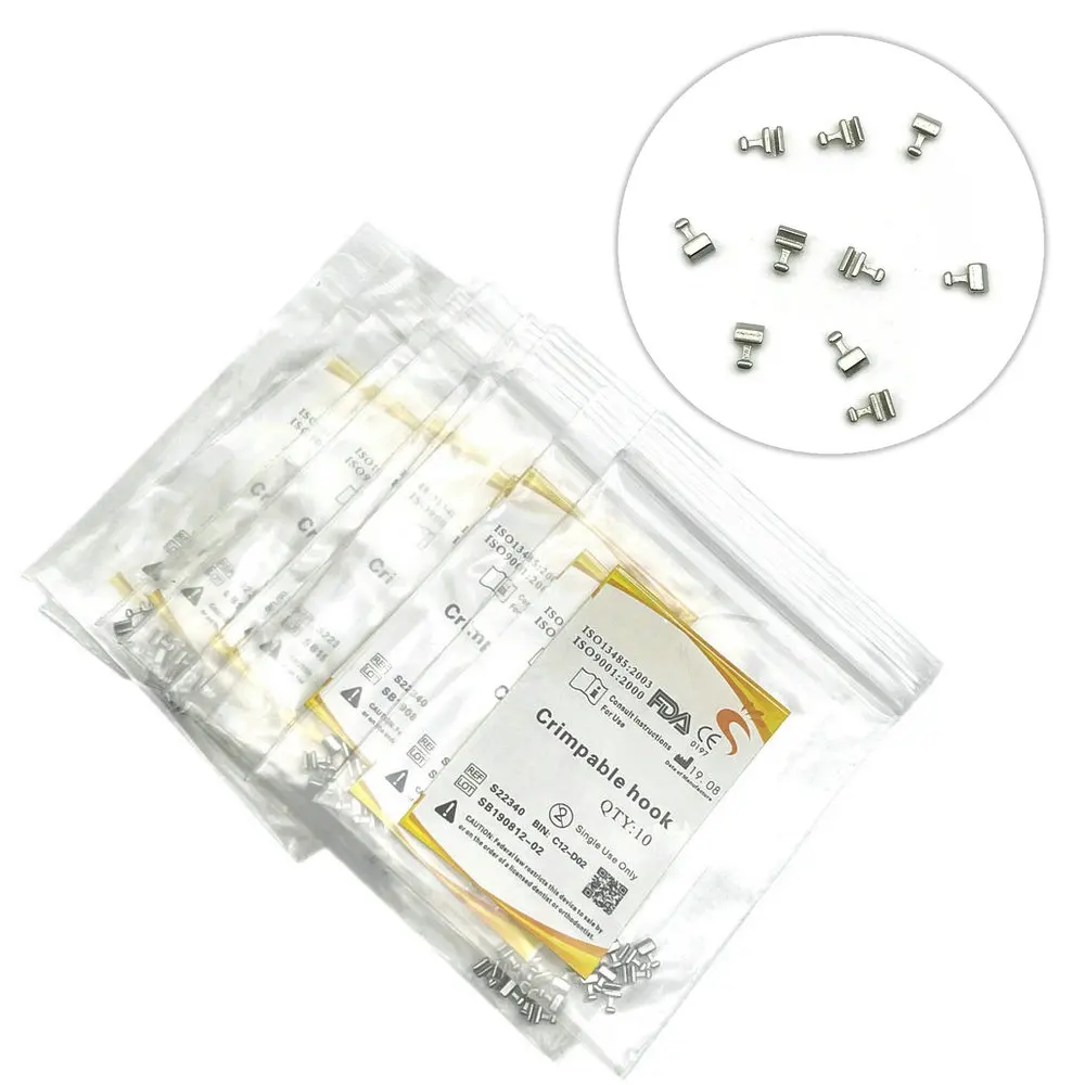 100pcs/10Bags Dental Orthodontic Crimpable Hook Short/Long Type Stainless Steel