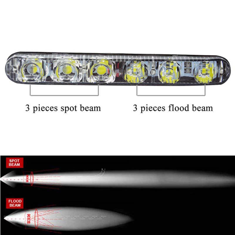 High Quality 2PCS Car DRL Assembly Daytime Running Lights Fog Lamp 6LED Cold White 12V 10000k High/Low Beam Aluminium Housing