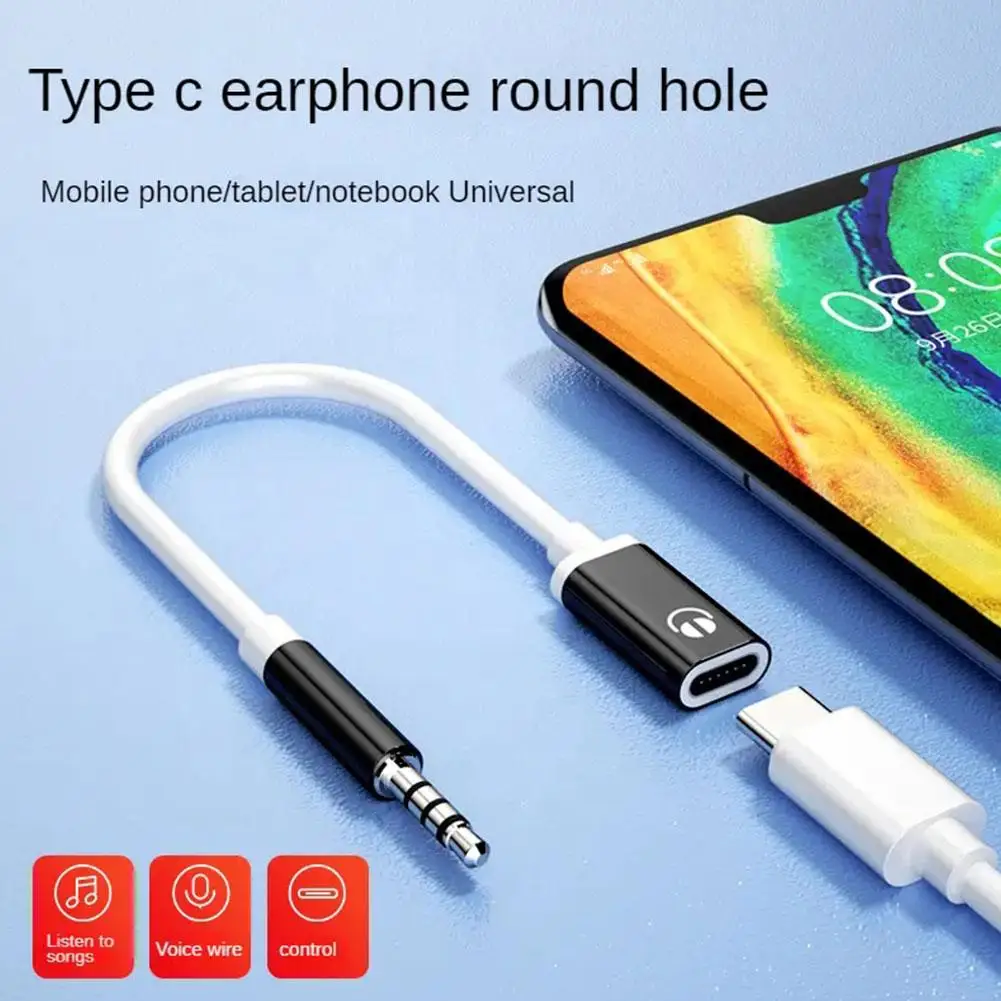 3.5mm Public To Type C Female Flat Head Headphone To Round Head Adapter Cable For Analog Connection To Mobile Phone Converter