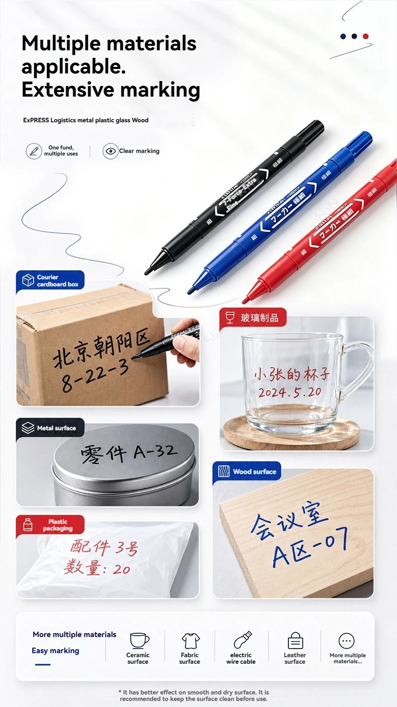 10Pcs/set Double Tip Art Black Blue ink Permanent Paint Marker Pen for Plastic Wood Stone Metal Glass Doodling Marking Graffiti