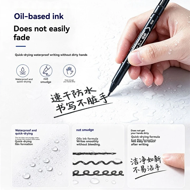 10Pcs/set Double Tip Art Black Blue ink Permanent Paint Marker Pen for Plastic Wood Stone Metal Glass Doodling Marking Graffiti
