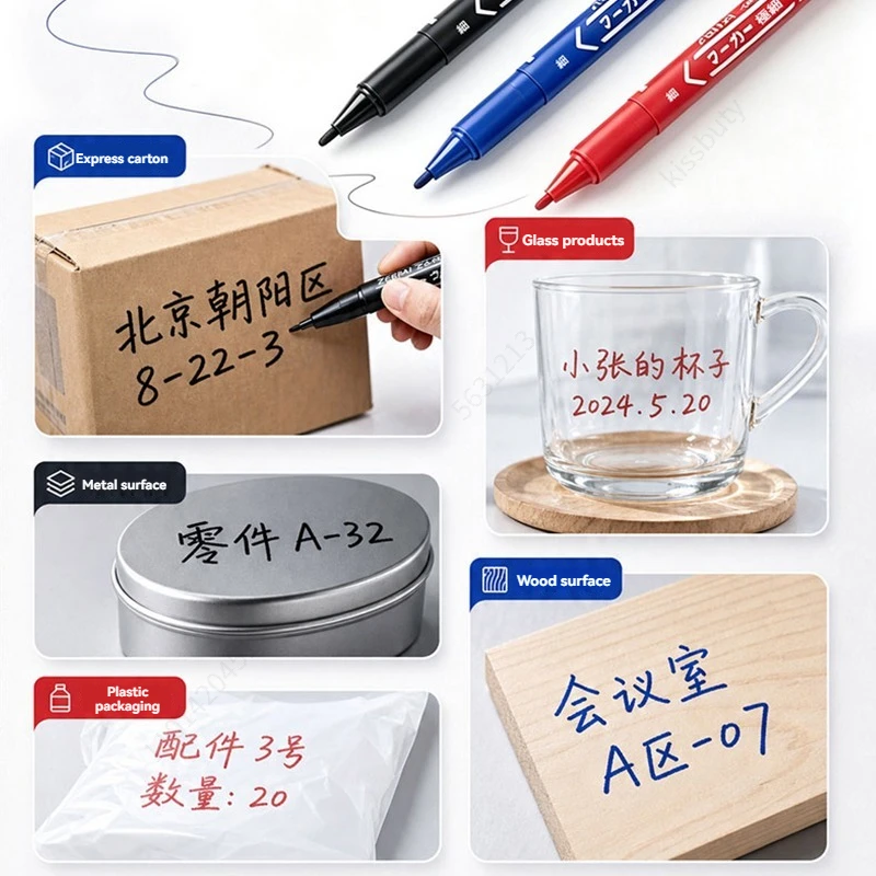 10Pcs/set Double Tip Art Black Blue ink Permanent Paint Marker Pen for Plastic Wood Stone Metal Glass Doodling Marking Graffiti