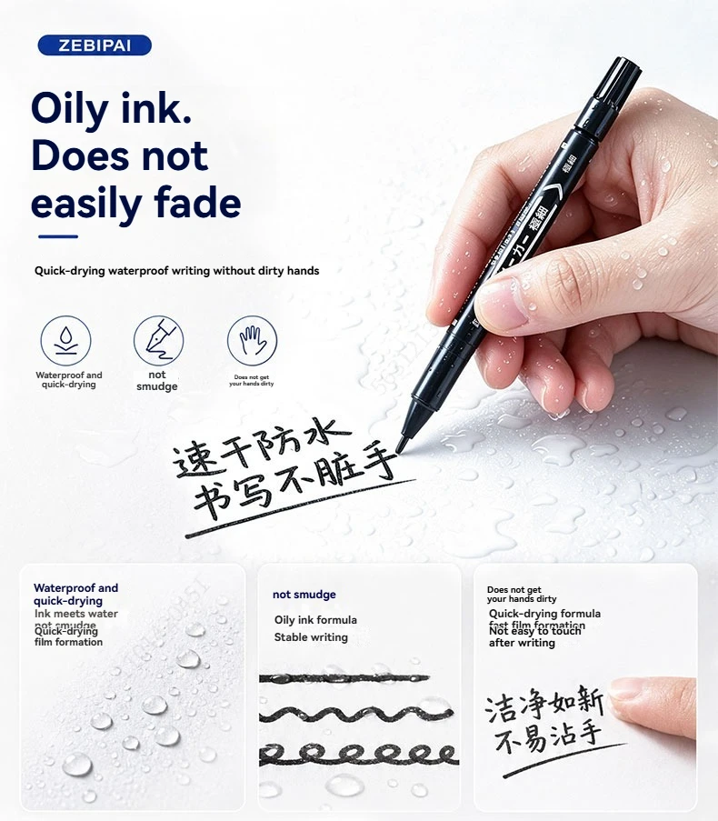 10Pcs/set Double Tip Art Black Blue ink Permanent Paint Marker Pen for Plastic Wood Stone Metal Glass Doodling Marking Graffiti