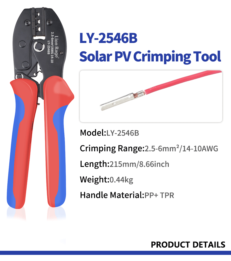 Solar Photovoltaic Tool MC4 Terminal Crimping Pliers LY-2546B Solar Panel Waterproof Connector Tool Pliers 2.5/4/6mm² 14-10AWG