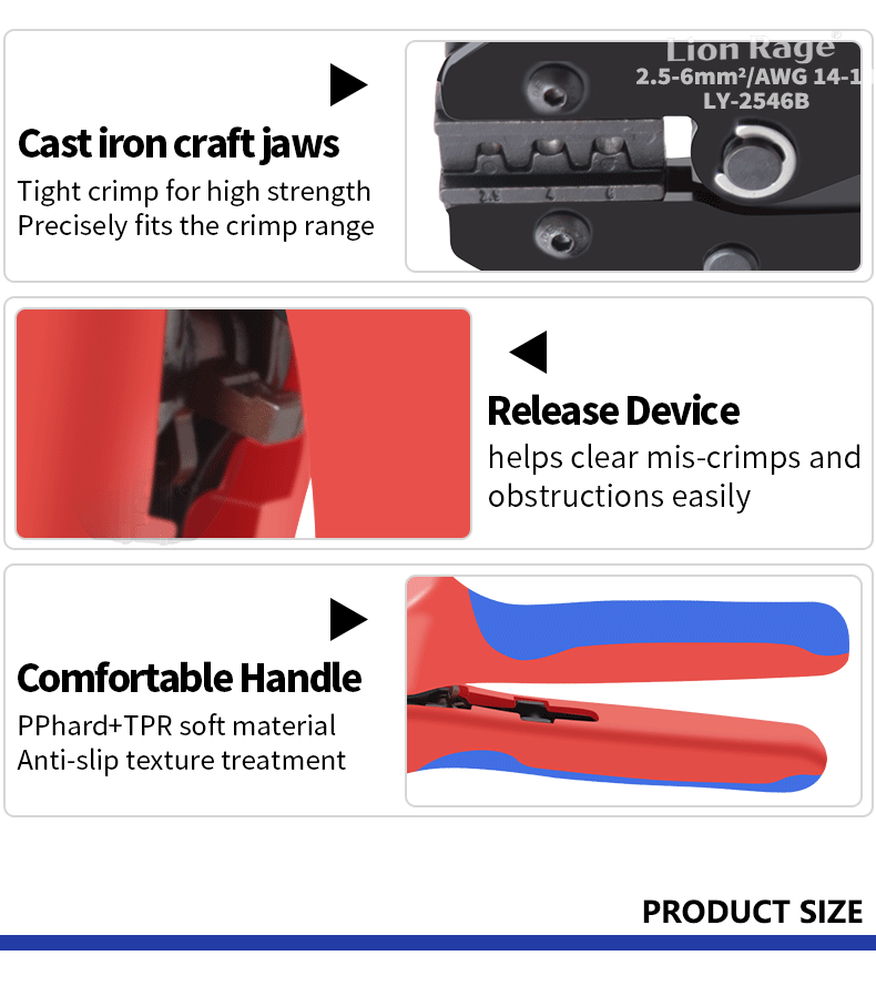 Solar Photovoltaic Tool MC4 Terminal Crimping Pliers LY-2546B Solar Panel Waterproof Connector Tool Pliers 2.5/4/6mm² 14-10AWG