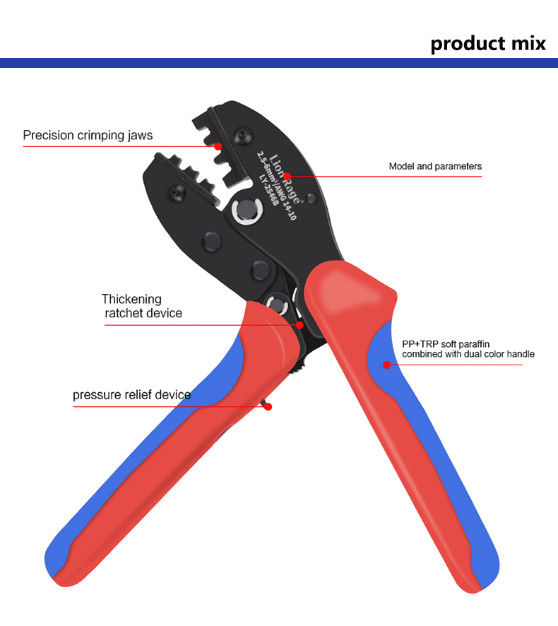 Solar Photovoltaic Tool MC4 Terminal Crimping Pliers LY-2546B Solar Panel Waterproof Connector Tool Pliers 2.5/4/6mm² 14-10AWG