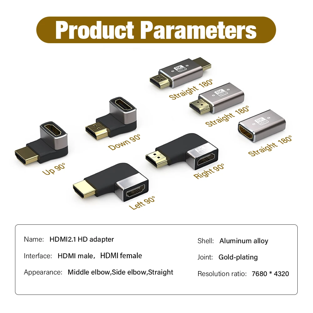 8K HDMI 2.1 Cable Adapter 90 Degree Right Angle Male to Female Connector 4K 8K HDMI Extender for TV Stick PS4 PS5 Xbox PC Laptop