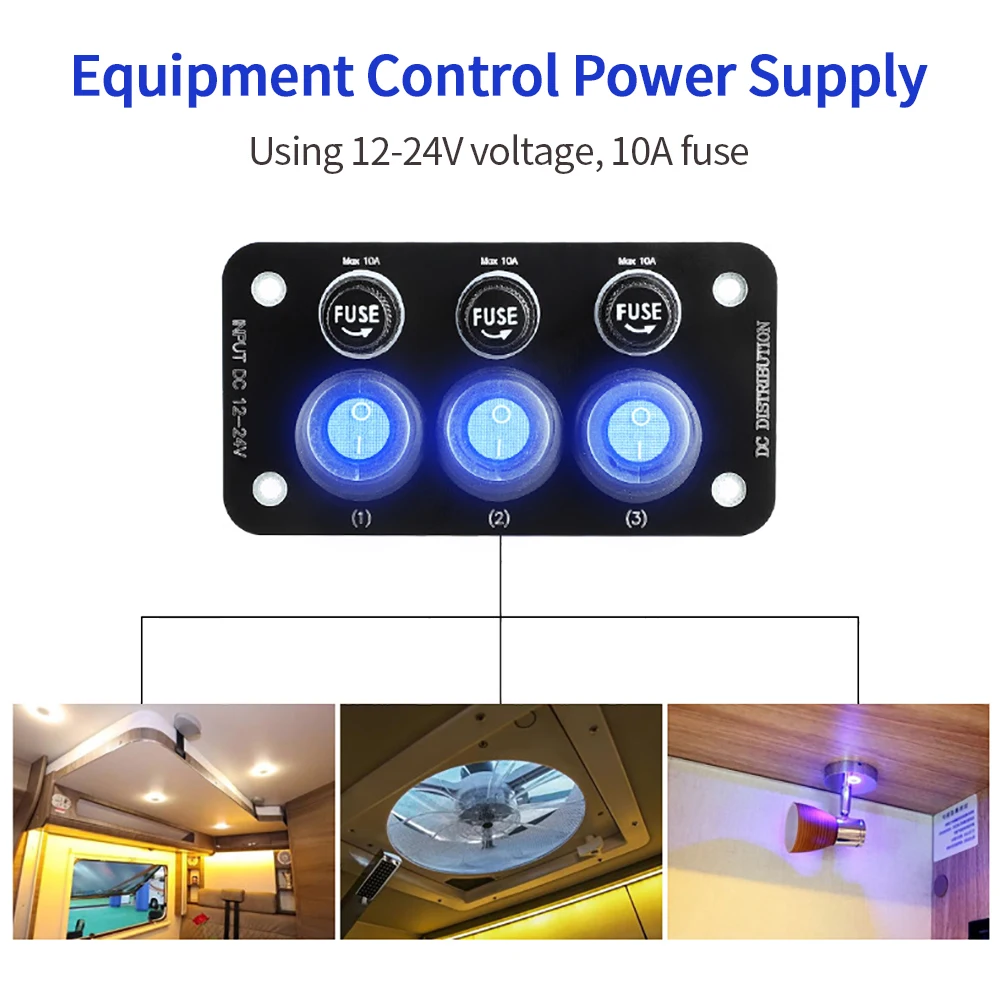 10A Fuse 24V 12V Switch Panel Light Toggle Blue Indicator Buttons Breaker RV Caravan Accessories For Boat Marine Ship Truck Car