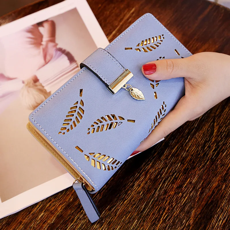 Ladies Fashion Wallet PU Leather Phone Purse Female Hollow Leaves Pouch Clutch Handbag For Women Coin Card Holders Long Wallets