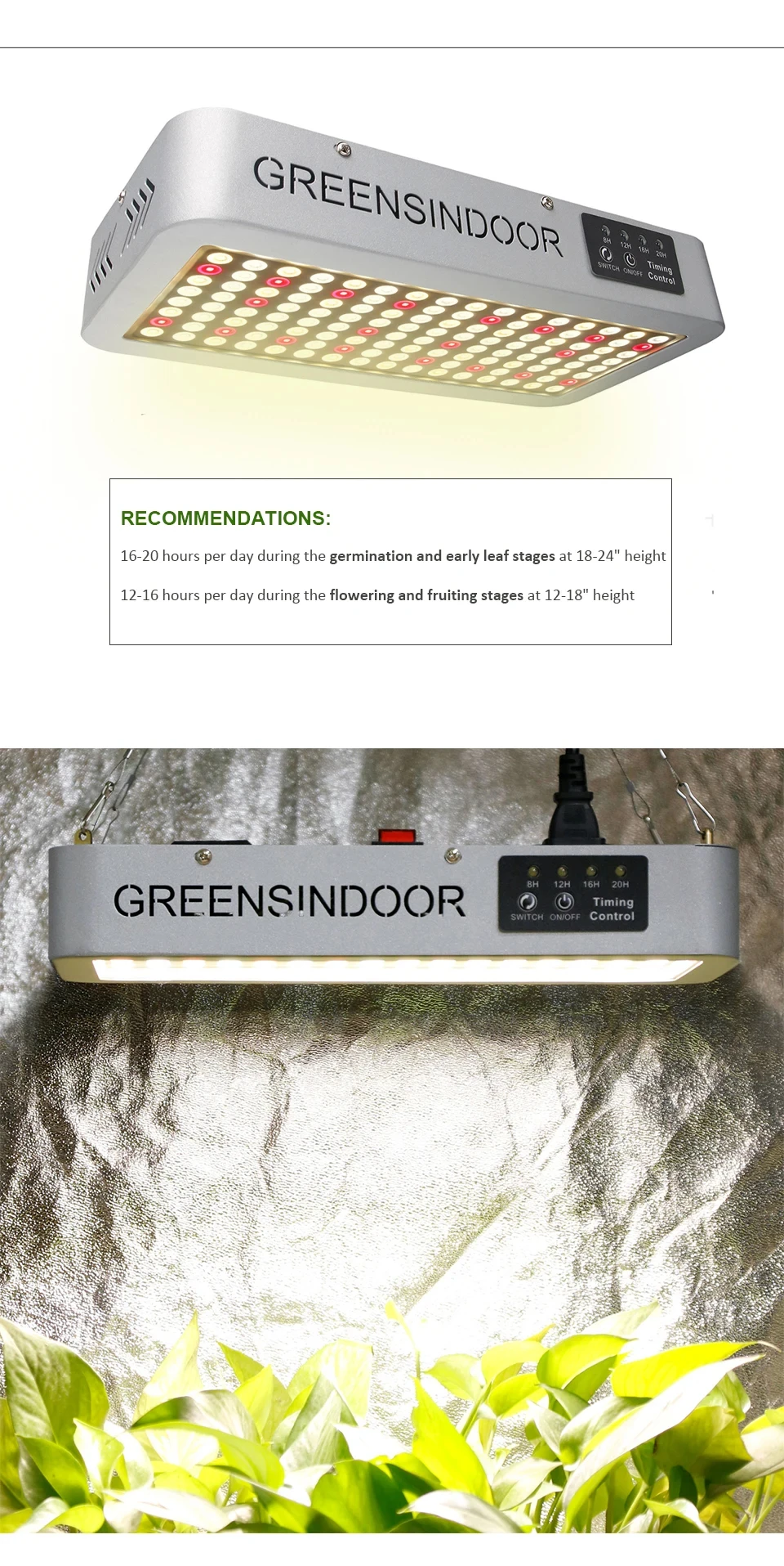 SEAMETAL 3000W LED Grow Light Full Spectrum Indoor Plants Growing Light Tent 8h/12h/16h/20h Timer Auto On/Off Phyto Growth Lamp